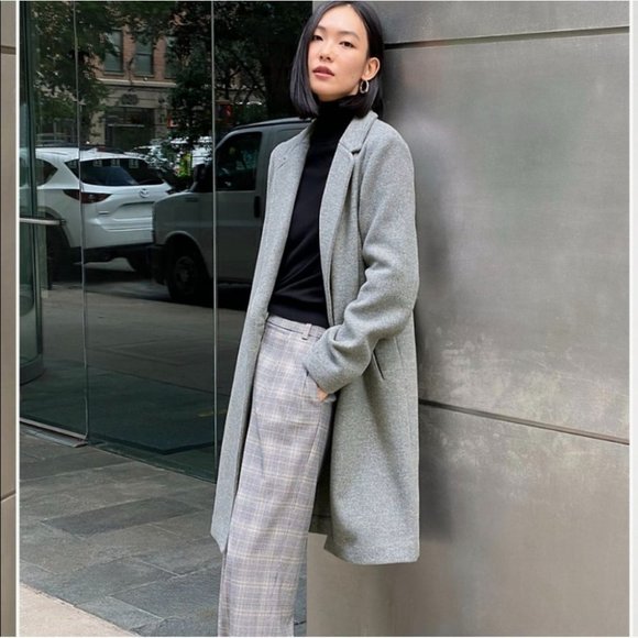 Aritzia BABATON Stedman Coat Wool Heather Light Grey Long Pea Jacket L Large - Picture 10 of 16